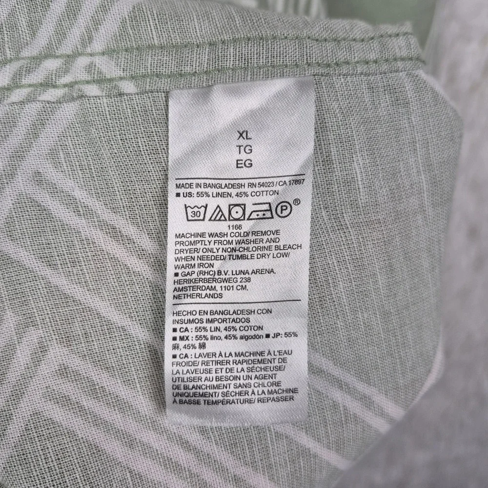 Banana Republic Mens XL Sage Green Geometric Linen Cotton Short Sleeve Shirt‎
